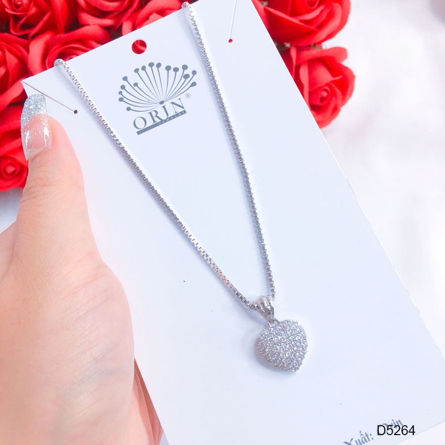 Dây chuyền bạc nữ, dây nhuyễn mặt trái tim đính đá cao cấp Orin D5264