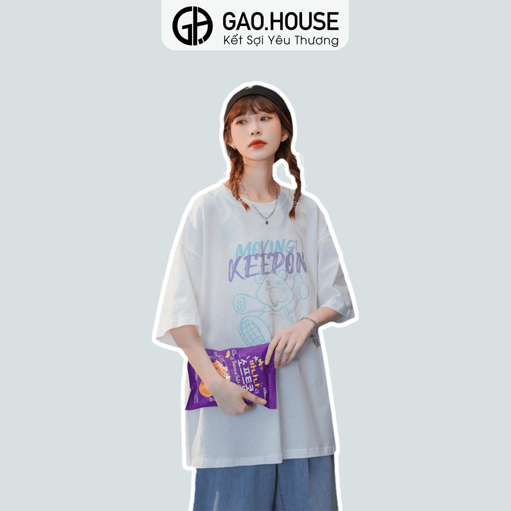 Áo thun nam nữ cộc tay Gạo House cotton chú gấu moving Keepon dáng oversize V222