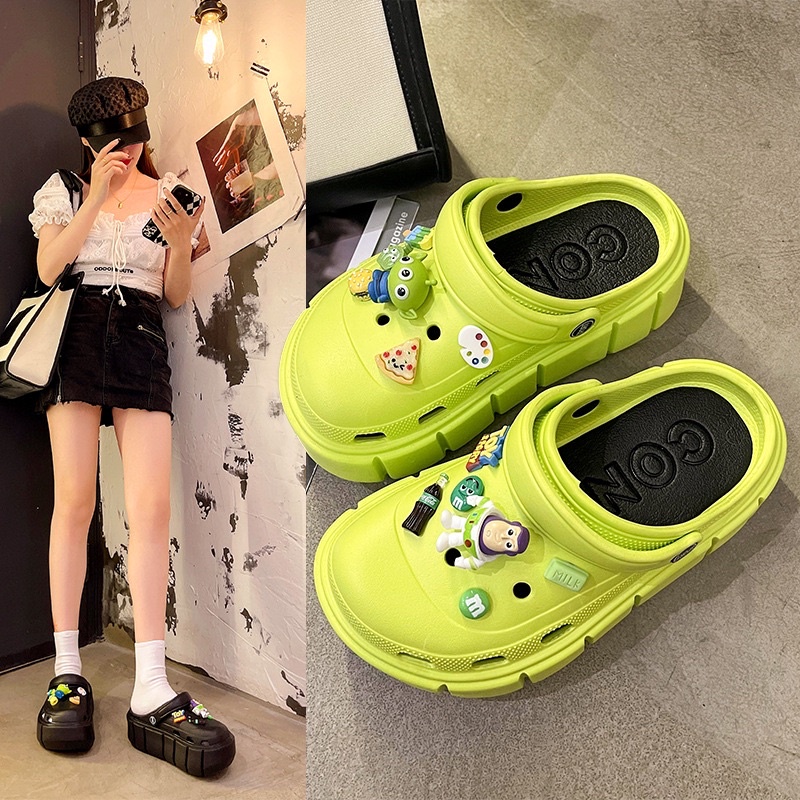Dép Cross nữ đế 5cm siêu nhẹ kèm Sticker dễ thương - dép nữ hot trend 2022 FLORA D11