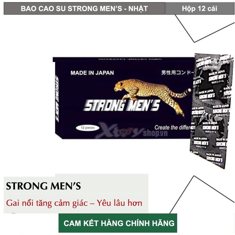 Bao Cao Su STRONG MEN'S - Nhật Bản [Hộp 12 cái] - BCS có gân, kéo dài [strong men / strongmen's]