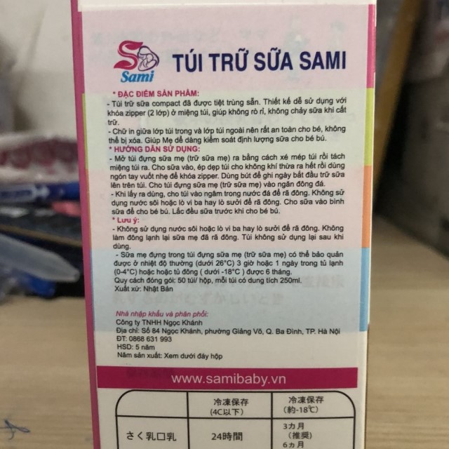 Túi trữ sữa không BPA an toàn cho Bé SAMI 100ml / 250ml (Công nghệ Nhật Bản)