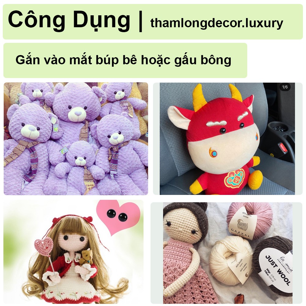 ️ 100 Mắt Đen dán thú bông mắt búp bê mắt doll mũi gấu bông | Giá tận xưởng