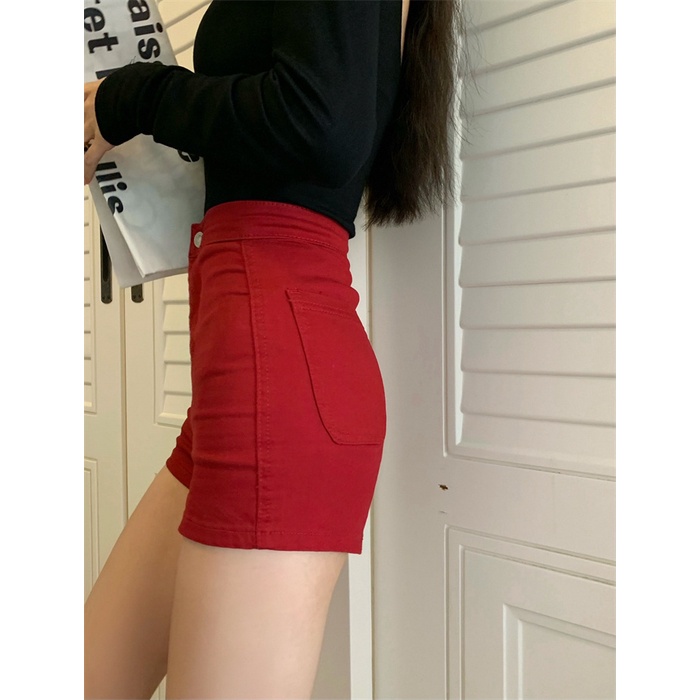 Quần Short Denim Mỏng Dáng Chữ A Lưng Cao Co Giãn Phong Cách Đường Phố Mỹ