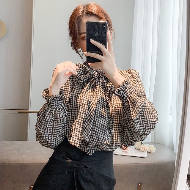 Áo Sơ Mi Voan Tay Dài Thắt Nơ Xinh Xắn Hợp Thời Trang Cho Bạn Gái