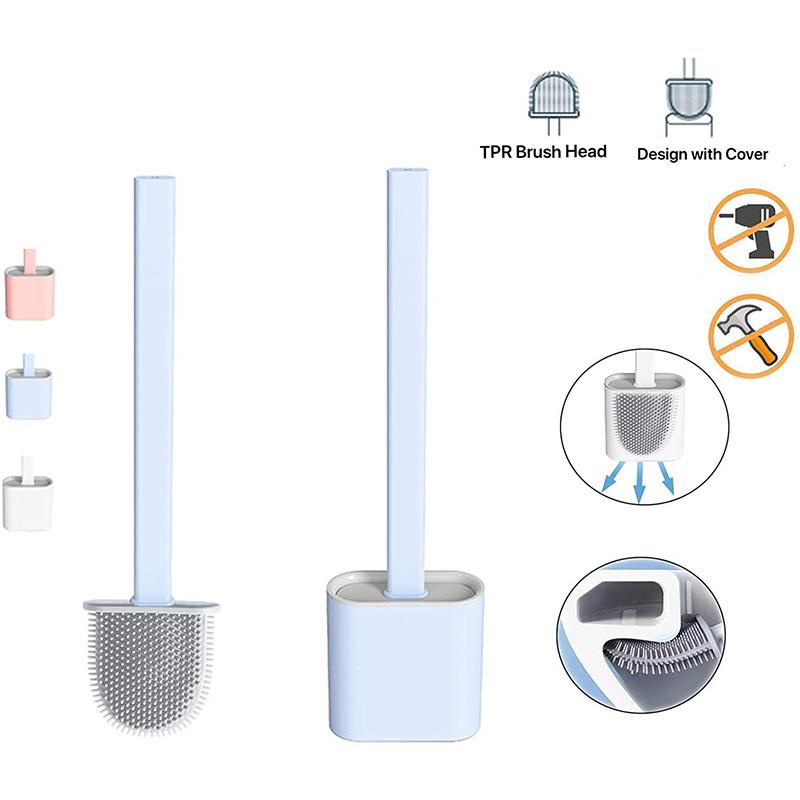 Cây bàn chải chổi cọ chà rửa vệ sinh bồn cầu toilet brush bằng silicon kèm hộp đựng dán tường