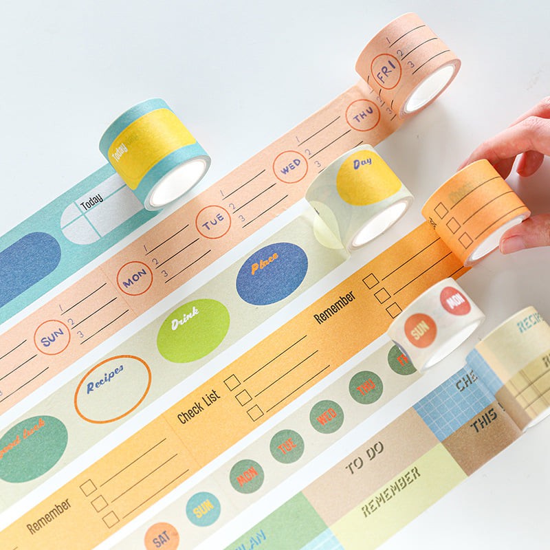 1 Cuộn Washi Tape Thứ Ngày Dài 5m Băng Keo Dính Dùng Để Là Plan, Trang Trí Sổ Hàng Ngày Jenshop99