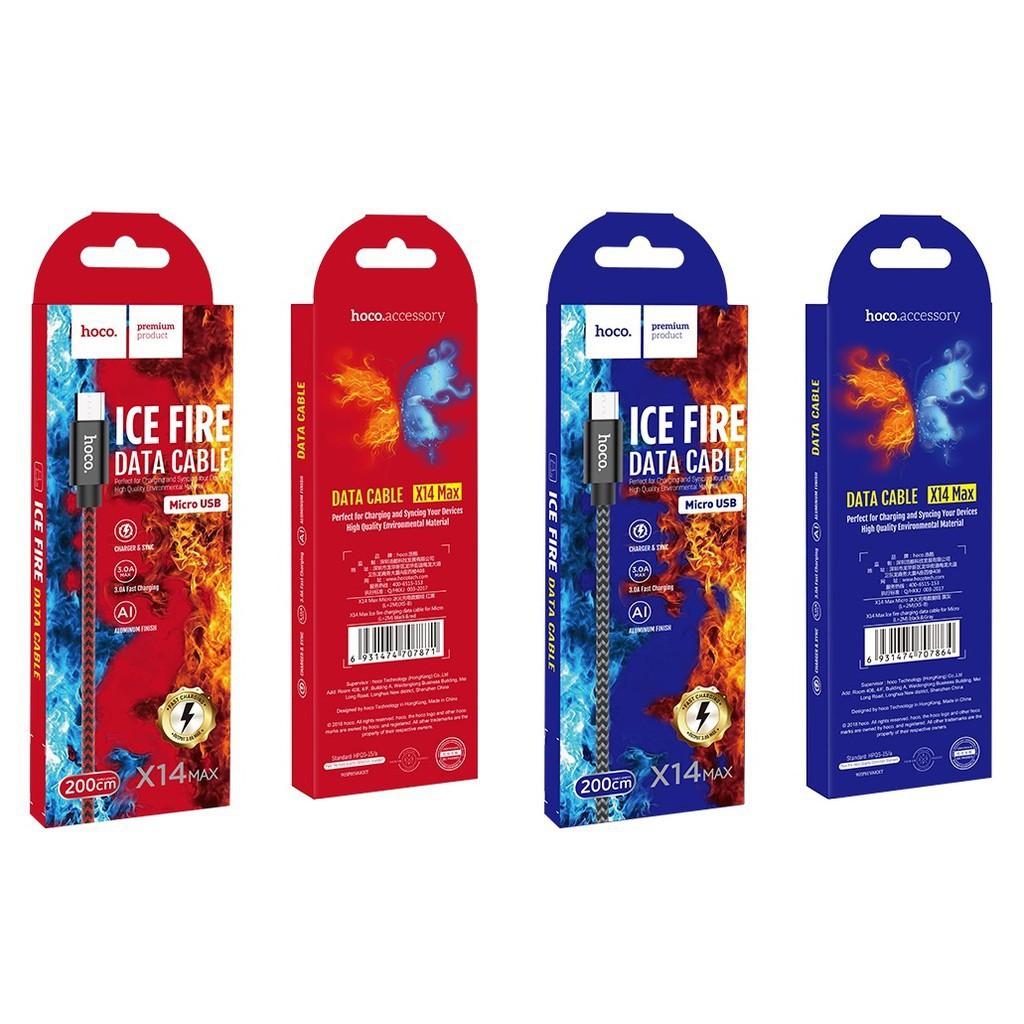 Cáp Sạc Hoco X14 Max 3A Cổng Micro Dây Dài 2m Nhiều Màu