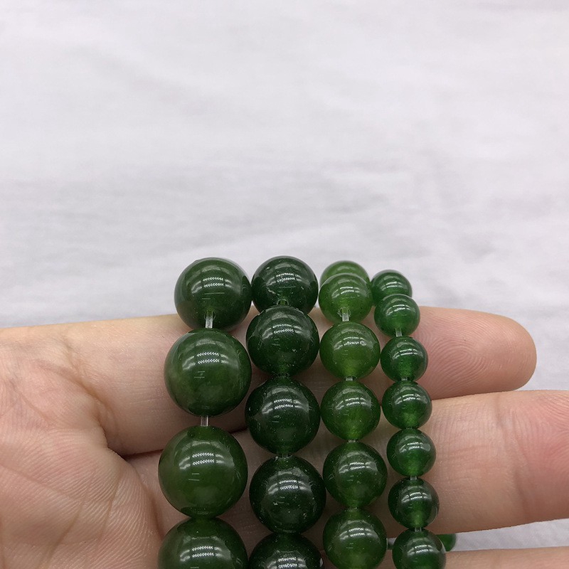 Chuỗi Hạt Đá Chalcedony Màu Xanh Lá Cây Đậm, Kích Cỡ 4-14mm