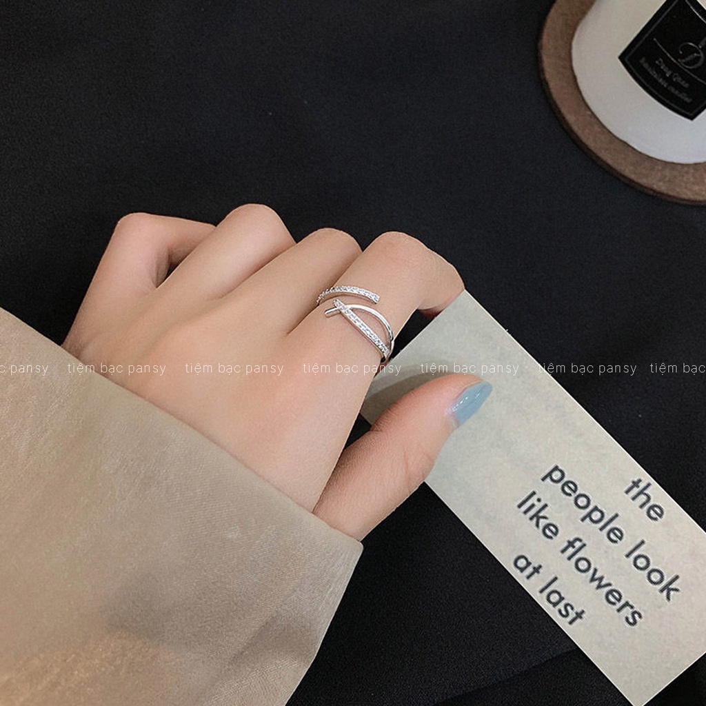 Nhẫn bạc nữ PANSY freesize, nhẫn đính đá chuẩn bạc ta 925 cao cấp