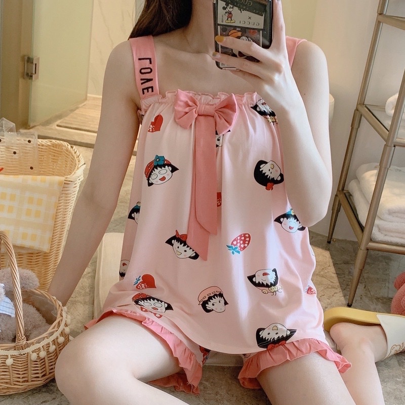 Bộ mặc nhà 2 dây - chất liệu thun sữa mềm - thời trang mới ( mã BC-06 )