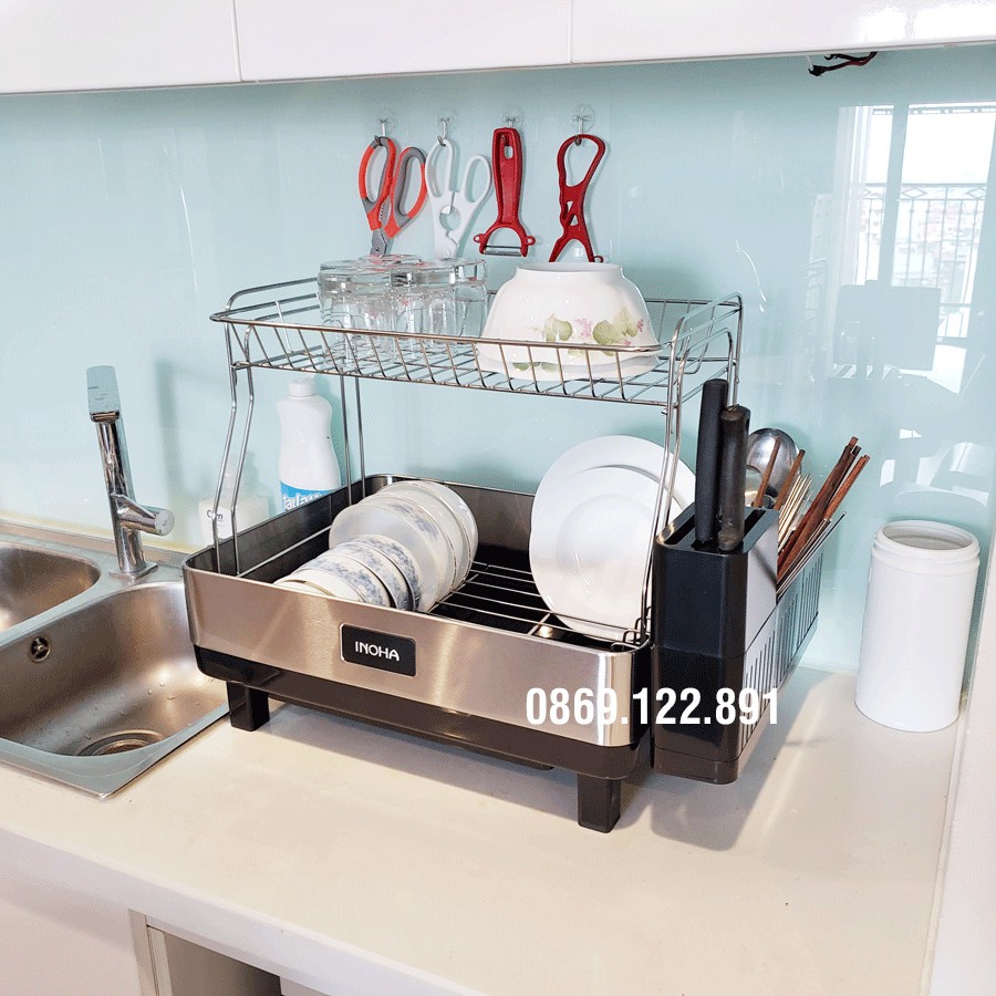Kệ úp chén bát inox 304 2 tầng Sinoart - Inoha - kệ bát 2 tầng inox - Giá để bát inox VKIT KB01 | BigBuy360 - bigbuy360.vn