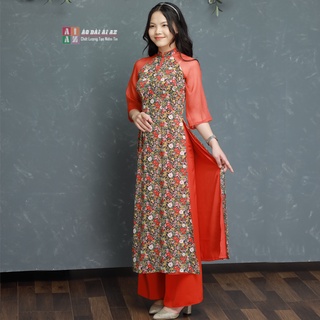 Áo dài cách tân nữ tay ngắn vải hoa lụa ah17