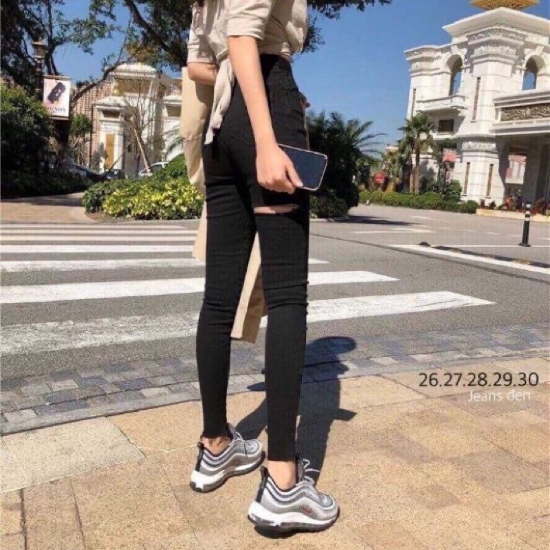 Quần Jean Rách Đít Lưng Siêu Cao Chất Co Giản Hàng Bán Shop
