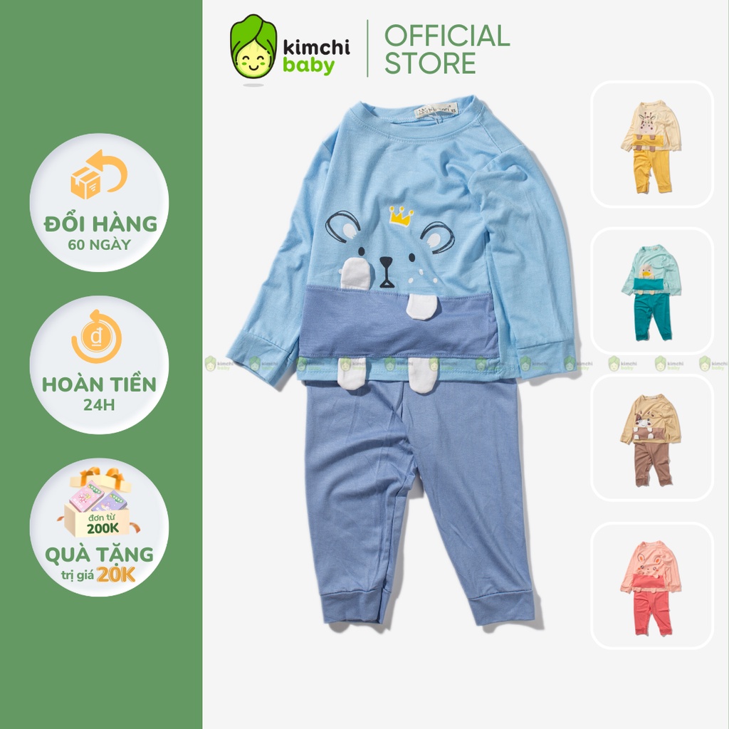Bộ Dài Tay Thun Lạnh Cho Bé Trai, Bé Gái KIMCHIBABY Hoạ Tiết Hươu Vàng 3D,  Đồ Bộ Mặc Nhà Cho Bé Thu Đông KWTD2207