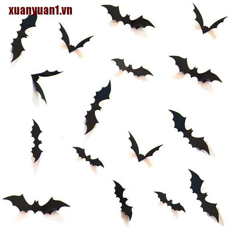Set 12 miếng dán tường DIY hình dơi 3D màu đẹn bằng PVC