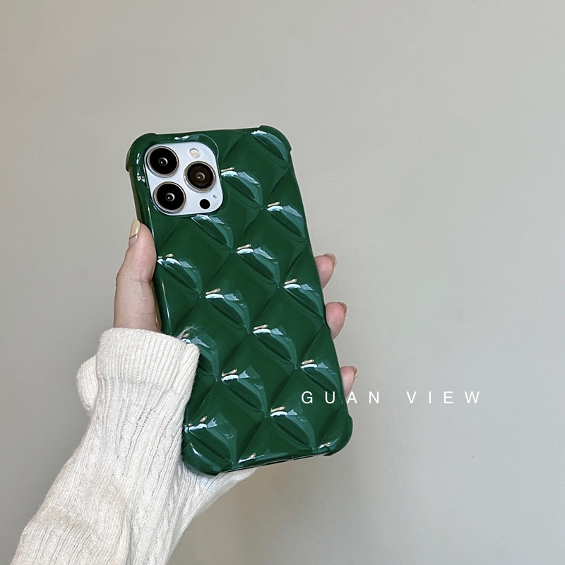 Ốp điện thoại mềm phối họa tiết hình thoi màu xanh lá đậm thời trang thu đông cho iPhone 11 xsmax xr 13pro max 12