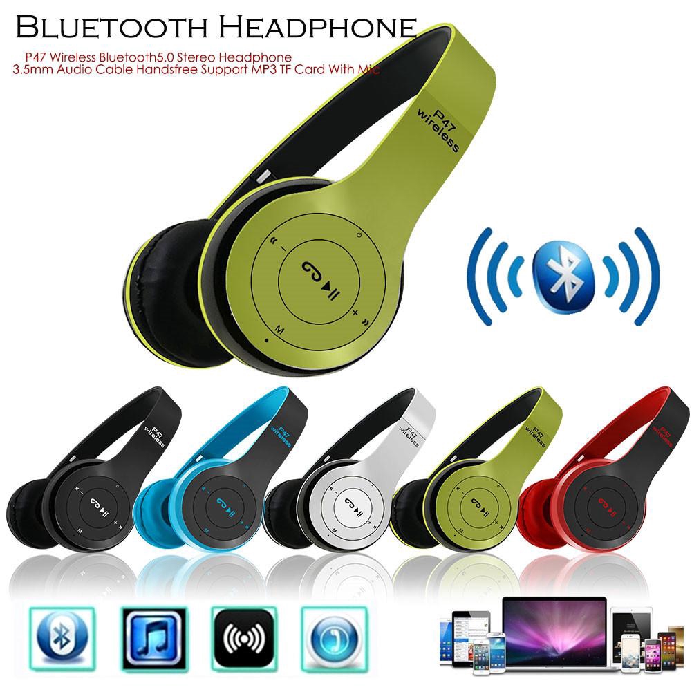 P47 Wireless Bluetooth5.0 Tai nghe stereo Cáp âm thanh 3,5 mm Hỗ trợ rảnh tay MP3 Thẻ TF có Mic