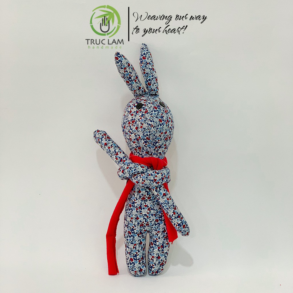 Đồ Chơi Cho Bé Thú Nhồi Bông Hình Con Thỏ Buộc Nơ Vải Hoa Bông Gòn Cao Cấp T3 – Trúc Lâm Handmade