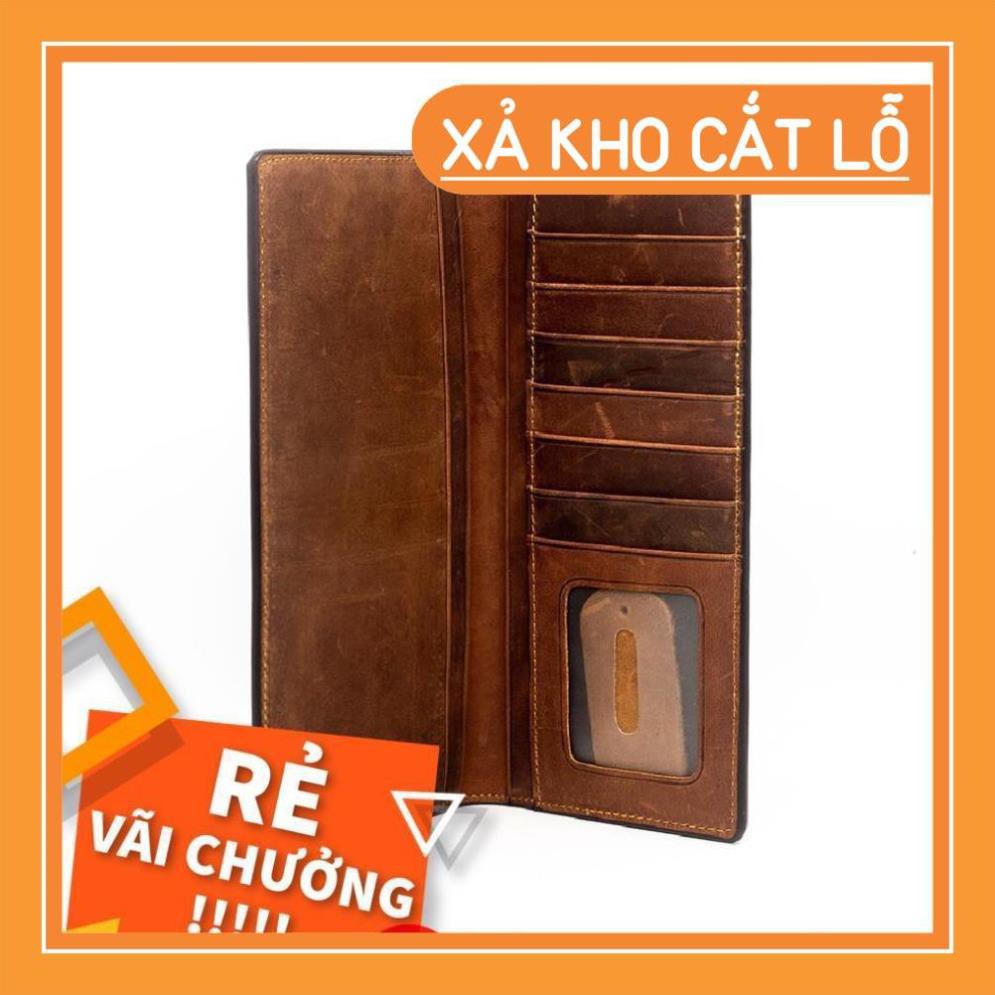 ví da sáp s1, mẫu dài da thật 100%, nâu thẫm