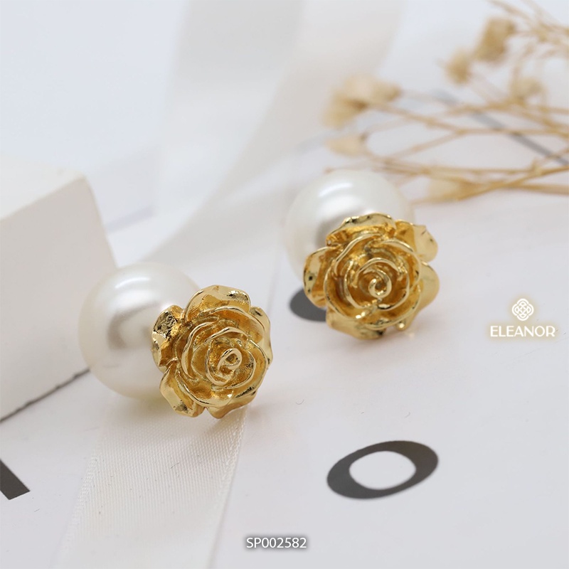 Bông tai nữ ngọc trai nhân tạo Eleanor Accessories mặt bông hoa gắn sát tai phụ kiện trang sức 2582