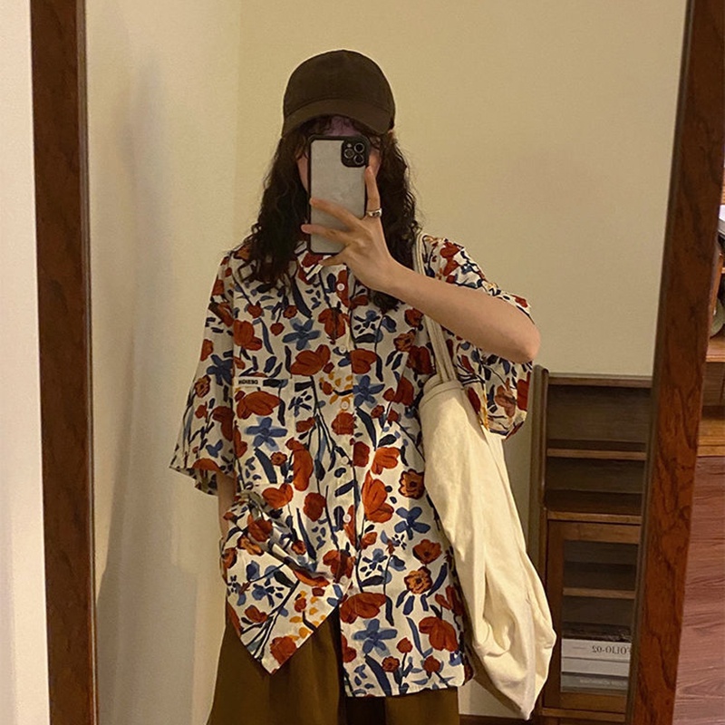Áo Sơ Mi Voan Tay Ngắn Dáng Rộng In Họa Tiết Cá Tính Trẻ Trung Hợp Thời Trang