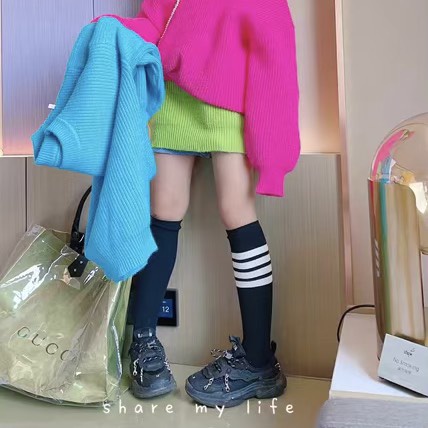 Tất thể thao cá tính dài đến gối cho bé - vớ số thê thao, sợi dệt cotton ấm áp gân tăm cho bé trai, bé gái