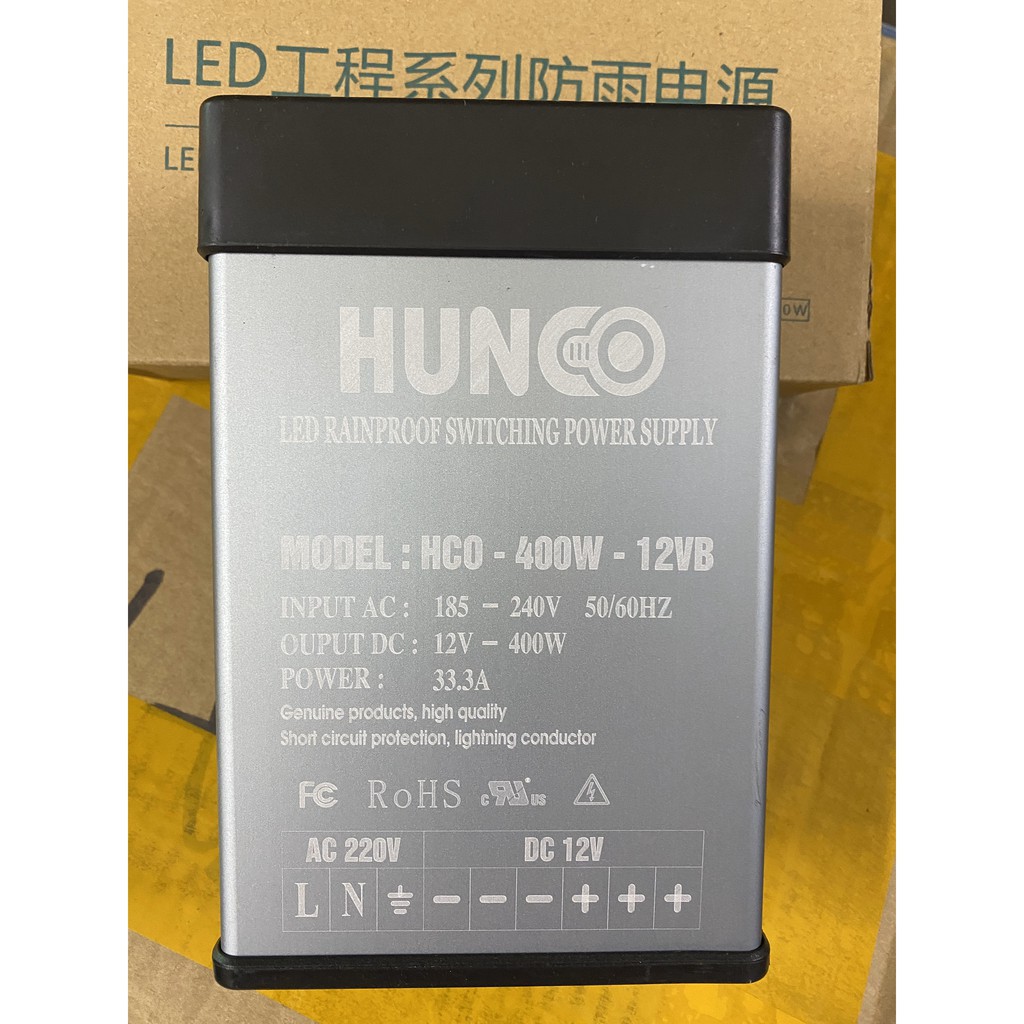 Nguồn led 12v 400w - 12V33A vỏ nhôm ngoài trời, Nguồn ngoài trời HUNCO