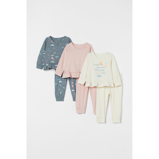 Set 3 bộ quần áo cotton xinh xắn cho bé gái H.M A.uth size 4-6m đến 2-3y