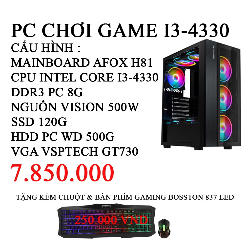 PC MÁY TÍNH  I3-4330 GIÁ ưu đải mùa dịch cho ae Giải trí chơi game