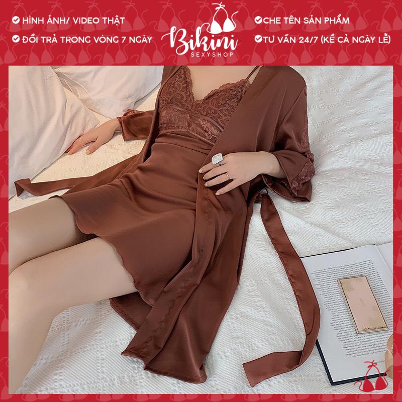 ❣️ SET BỘ CHOÀNG NGỦ LỤA 2 DÂY ĐAN LUNG PHỐI REN NGỰC FREESIZE MÀU ĐEN/ ĐỎ/ HỒNG SN03
