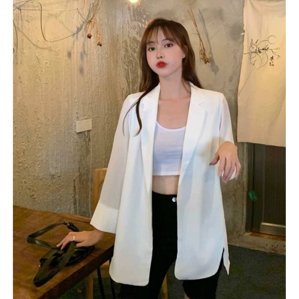 Áo Khoác Vest Không Nút Xẻ Hông (TRẮNG)