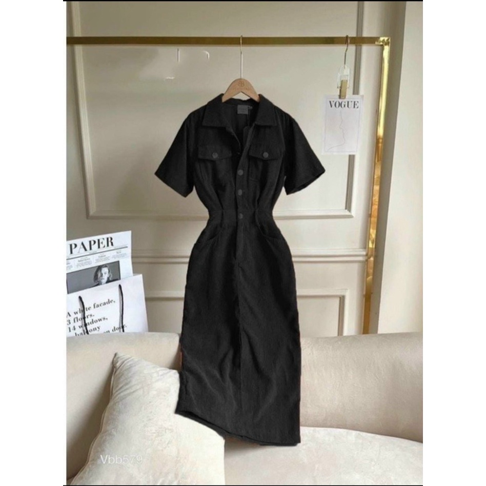 (Sale FreeShip) Đầm sơ mi nữ dáng suông nhẹ,đầm tăm nhung thiết kế túi hộp có đai thắt eo,chất xịn hàng shop