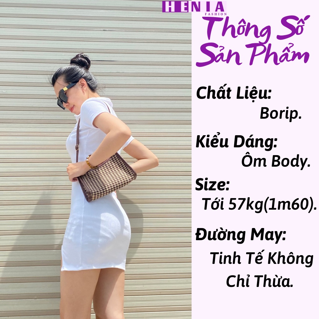 Váy Đầm Body Cổ Bẻ Polo Xẻ Trước Henia Chất Thun Gân Tăm Váy Ôm Sexy Nữ Thiết Kế Đi Dự Tiệc. | BigBuy360 - bigbuy360.vn