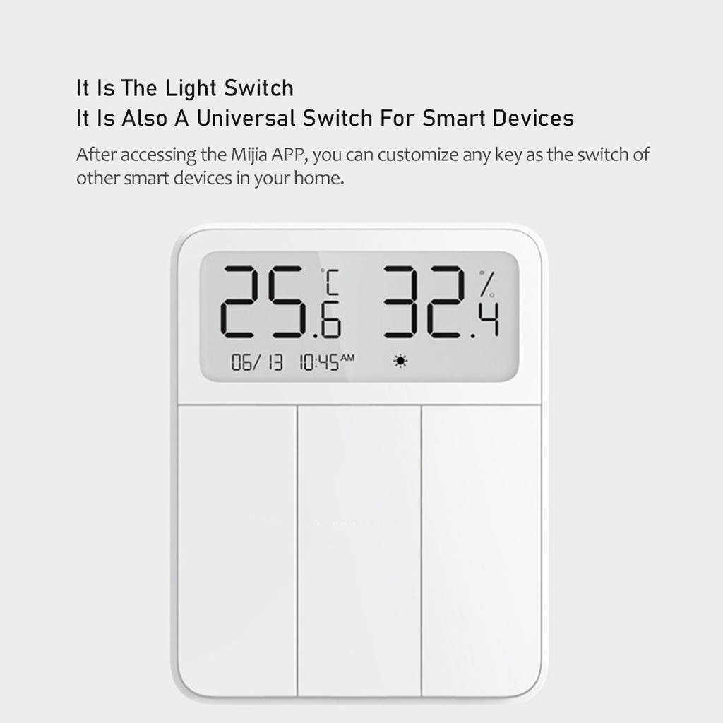 Công tắc đèn thông minh Xiaomi Mijia 3 có màn hình hiển thị ẩm độ và nhiệt độ