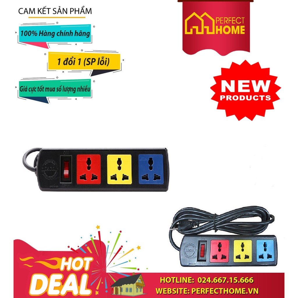 BÃO SALE {Hàng chính hãng} ( Hàng_Chính hãng) Ổ cắm Lioa 3D có nắp che dây 5mx2 3D52N, dây 3mx2 3D32