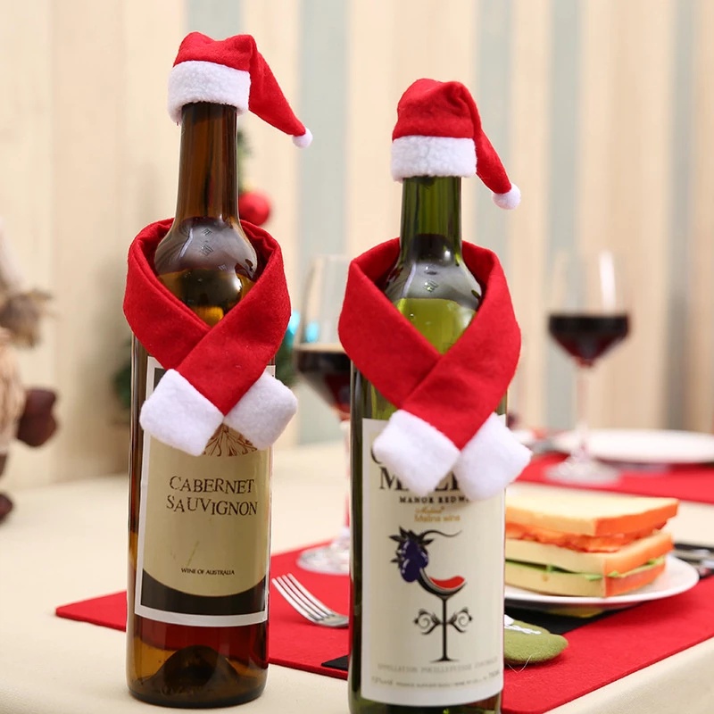 Set 10 Mô Hình Mũ Ông Già Noel Mini Bằng Len Dùng Làm Đồ Trang Sức / Vỏ Chai Rượu DIY
