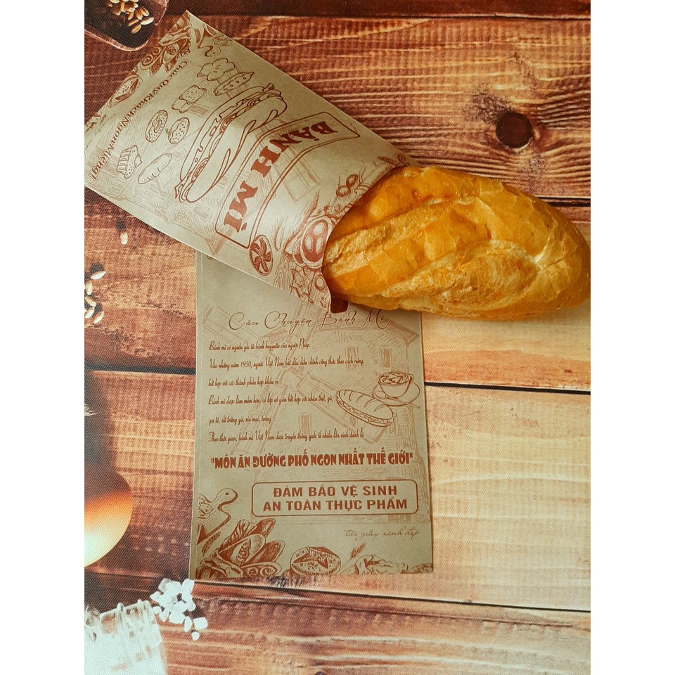 100 Túi Giấy Đựng Bánh Mì Thịt Nướng, Bánh Mì Đặc Ruột size 14x20cm - Giấy Kraft Nhật Dầy | BigBuy360 - bigbuy360.vn