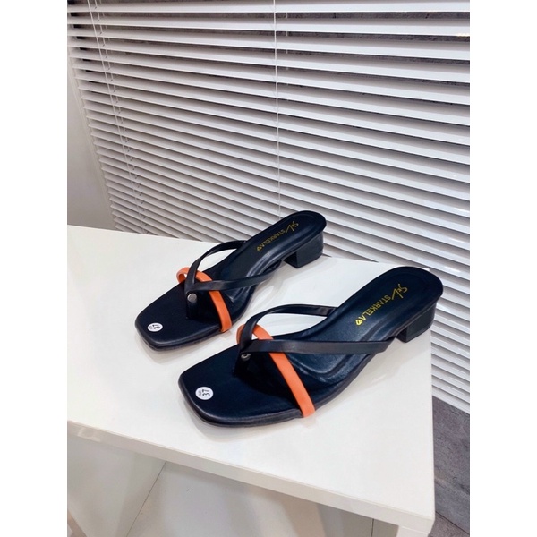 Dép quai mảnh kẹp ngón phối quai Cam gót 3p dễ đi