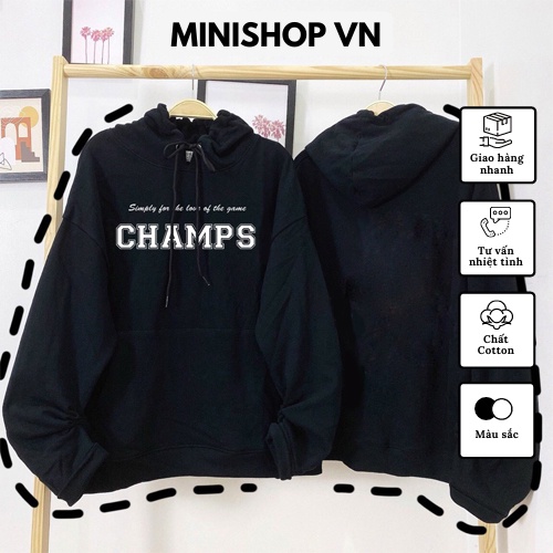 Áo hoodie unisex dáng rộng in chữ CHAMPS kiểu dáng basic chất vải dầy đẹp