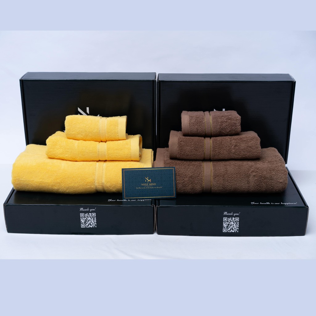 Khăn tắm cotton xuất khẩu set combo 3 chiếc kèm hộp thấm hút nước cực tốt khăn bông cao cấp thích hợp làm quà tặng