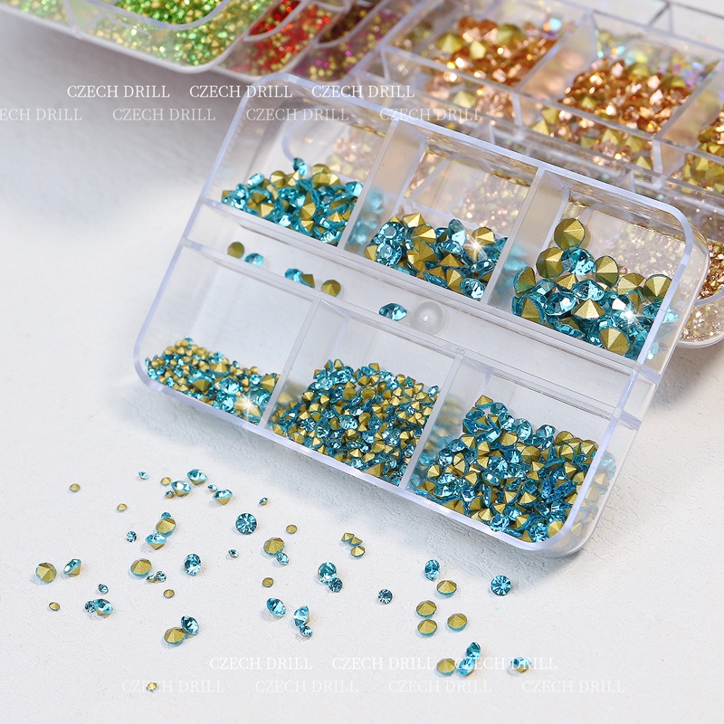 Hộp đá đính trang trí móng tay nghệ thuật MISSCHEERING kiểu dáng 3D lấp lánh 6 ngăn kích thước khác nhau thời trang