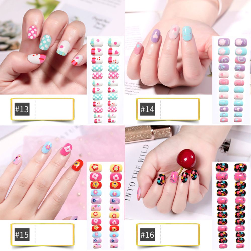 [Hàng mới về] Set 24 móng tay giả tự dính in hoạt hình đáng yêu có thể tháo rời diy + keo dán