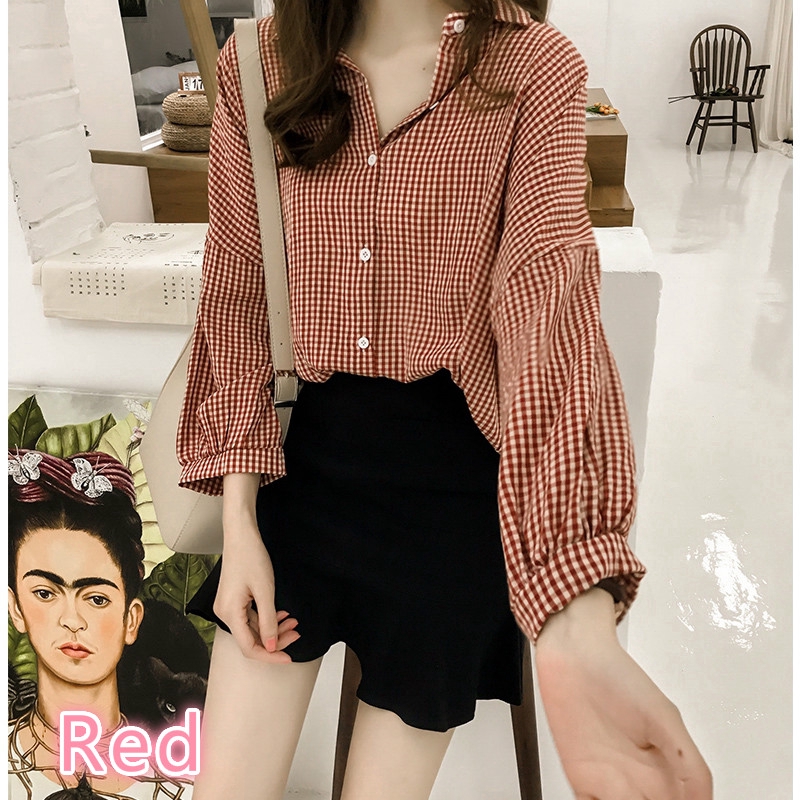 Fashion Women Top Long Sleeved Plaid Shirt | BigBuy360 - bigbuy360.vn