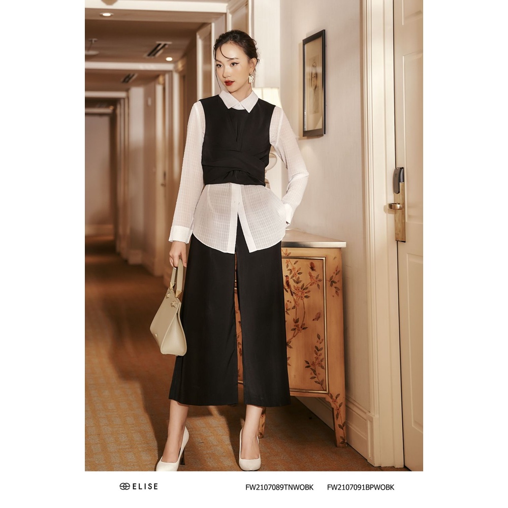 Áo sơ mi voan trắng xước cổ đức thiết kế Elise FW2107090TLWOPW