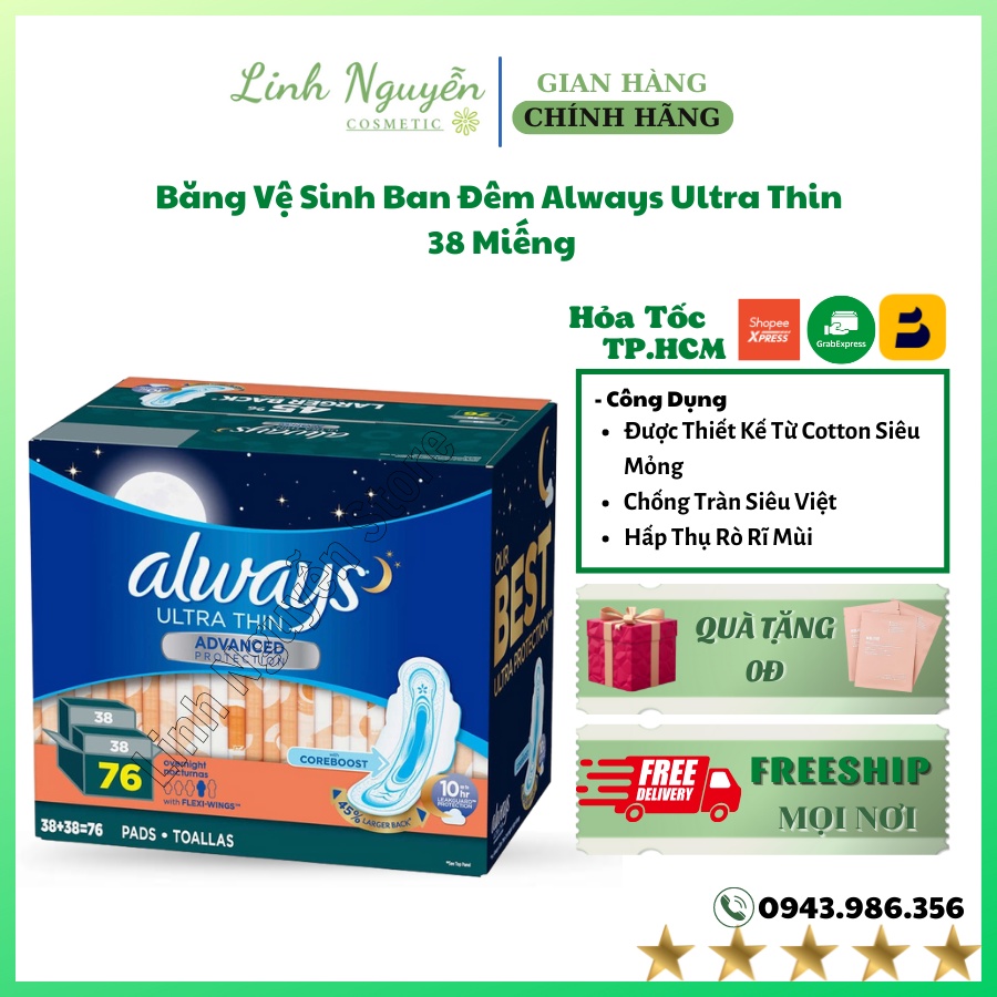 Băng Vệ Sinh Ban Đêm Always Ultra Thin 38 Miếng