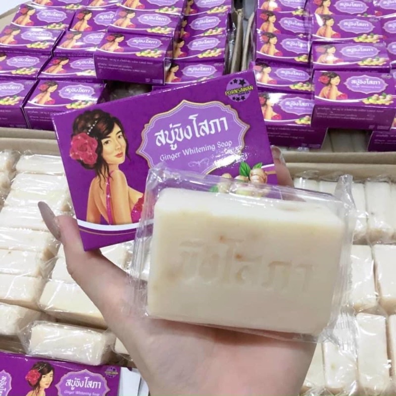 01 Xà Bông Gừng Thanh Lọc Dưỡng Trắng Da Ginger Whitening Soap PORNSAWAN Madam Koy Thái Lan 100gram