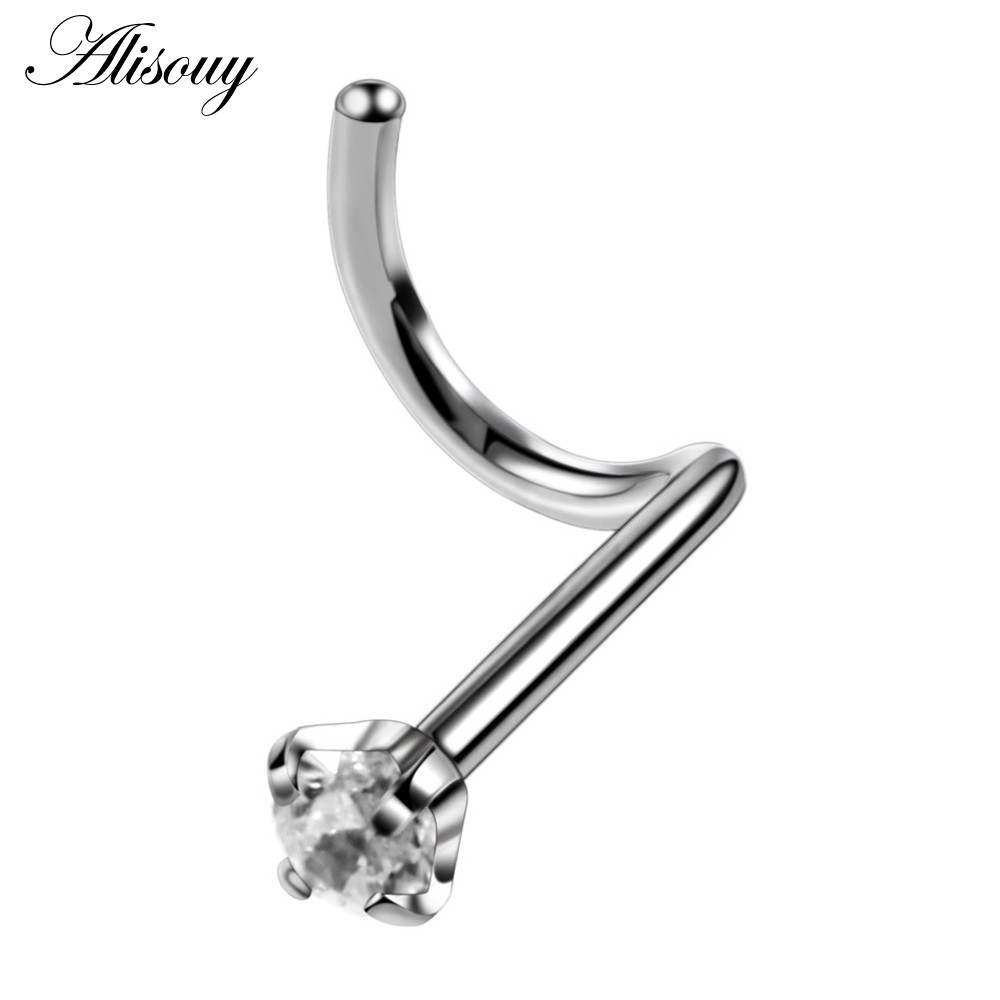 Alisouy 1 Khuyên Mũi Xoắn Ốc Bằng Thép Pha Lê