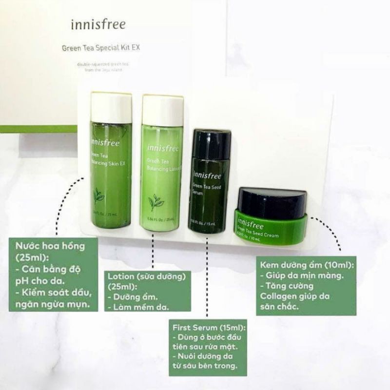 set dưỡng trà xanh innisfree 4 món