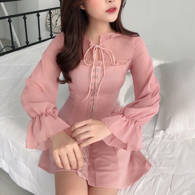 Váy hồng xoè kèm ảnh thật