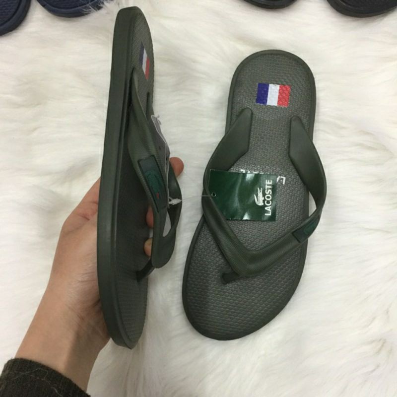 Tông nam#Dép kẹp nam Lacoste 2 màu đen - tím than